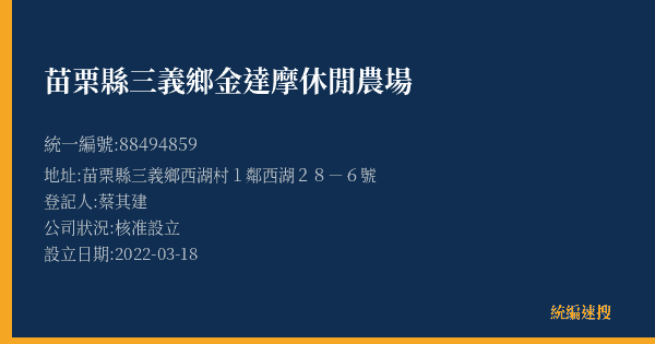 苗栗縣三義鄉金達摩休閒農場的照片-統編 88494859(苗栗縣) 公司登記資料與營業項目詳細圖表