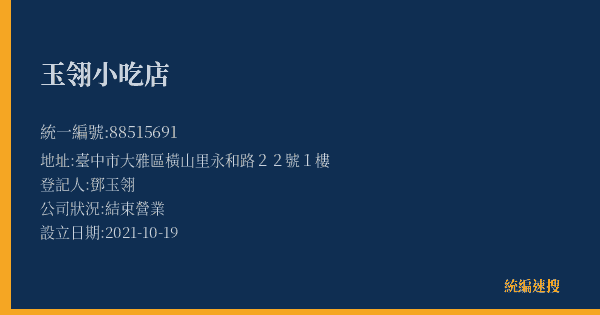 玉翎小吃店的照片-統編 88515691(臺中市) 公司登記資料與營業項目詳細圖表