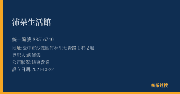 沛朵生活館的照片-統編 88516740(臺中市) 公司登記資料與營業項目詳細圖表