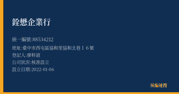 銓懋企業行的照片-統編 88534212(臺中市) 公司登記資料與營業項目詳細圖表