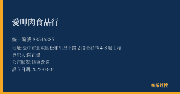 愛呷肉食品行的照片-統編 88546385(臺中市) 公司登記資料與營業項目詳細圖表