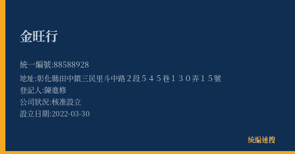 金旺行的照片-統編 88588928(彰化縣) 公司登記資料與營業項目詳細圖表
