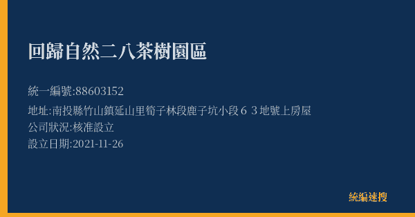 回歸自然二八茶樹園區的照片-統編 88603152(南投縣) 公司登記資料與營業項目詳細圖表