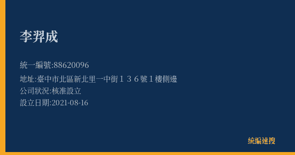 李羿成的照片-統編 88620096(臺中市) 公司登記資料與營業項目詳細圖表