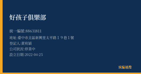 好孩子俱樂部的照片-統編 88631811(臺中市) 公司登記資料與營業項目詳細圖表