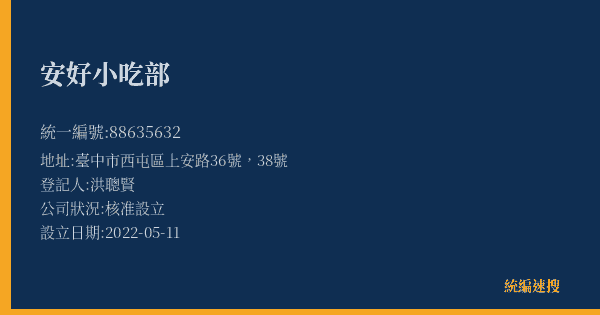 安好小吃部的照片-統編 88635632(臺中市) 公司登記資料與營業項目詳細圖表