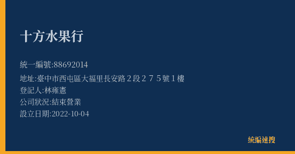 十方水果行的照片-統編 88692014(臺中市) 公司登記資料與營業項目詳細圖表