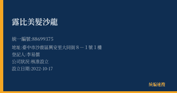 露比美髮沙龍的照片-統編 88699375(臺中市) 公司登記資料與營業項目詳細圖表