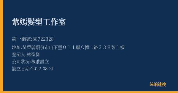 紫嫣髮型工作室的照片-統編 88722328(苗栗縣) 公司登記資料與營業項目詳細圖表