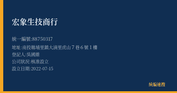 宏象生技商行的照片-統編 88750317(南投縣) 公司登記資料與營業項目詳細圖表