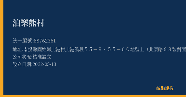 泊樂熊村的照片-統編 88762361(南投縣) 公司登記資料與營業項目詳細圖表