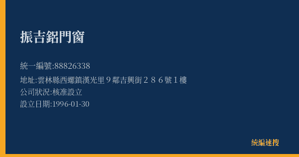 振吉鋁門窗的照片-統編 88826338(雲林縣) 公司登記資料與營業項目詳細圖表