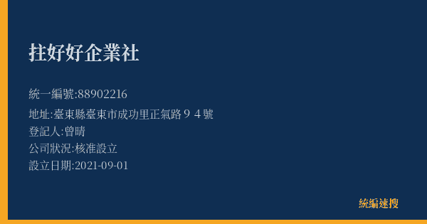 拄好好企業社的照片-統編 88902216(臺東縣) 公司登記資料與營業項目詳細圖表