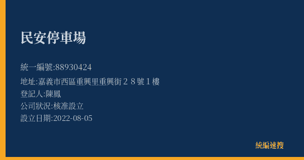 民安停車場的照片-統編 88930424(嘉義市) 公司登記資料與營業項目詳細圖表