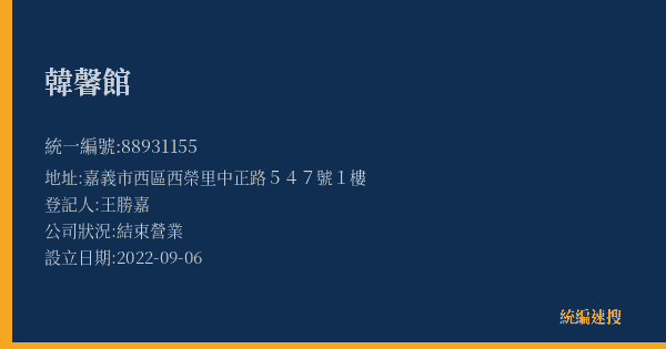 韓馨館的照片-統編 88931155(嘉義市) 公司登記資料與營業項目詳細圖表