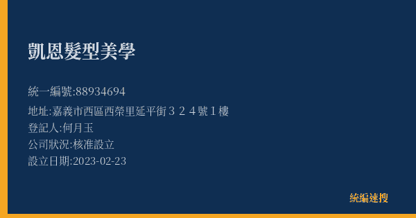 凱恩髮型美學的照片-統編 88934694(嘉義市) 公司登記資料與營業項目詳細圖表
