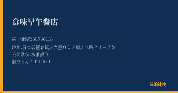 食味早午餐店的照片-統編 88936118(屏東縣) 公司登記資料與營業項目詳細圖表