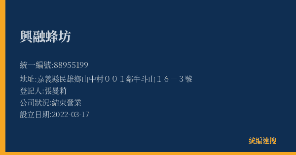 興融蜂坊的照片-統編 88955199(嘉義縣) 公司登記資料與營業項目詳細圖表