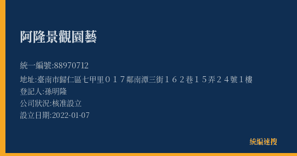 阿隆景觀園藝的照片-統編 88970712(臺南市) 公司登記資料與營業項目詳細圖表