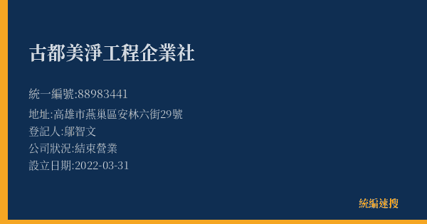 古都美淨工程企業社的照片-統編 88983441(高雄市) 公司登記資料與營業項目詳細圖表