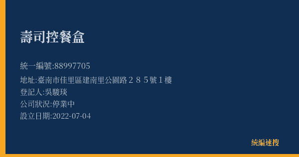 壽司控餐盒的照片-統編 88997705(臺南市) 公司登記資料與營業項目詳細圖表