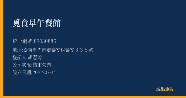 覓食早午餐館的照片-統編 89030885(臺東縣) 公司登記資料與營業項目詳細圖表