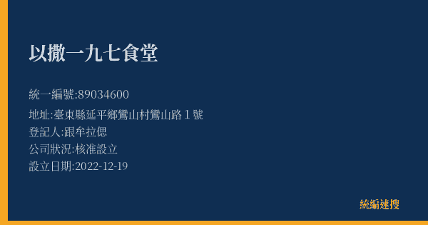 以撒一九七食堂的照片-統編 89034600(臺東縣) 公司登記資料與營業項目詳細圖表