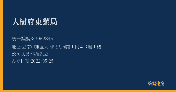 大樹府東藥局的照片-統編 89062345(臺南市) 公司登記資料與營業項目詳細圖表