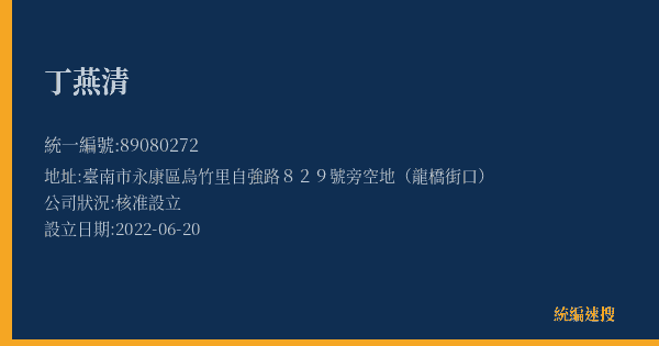 丁燕清的照片-統編 89080272(臺南市) 公司登記資料與營業項目詳細圖表
