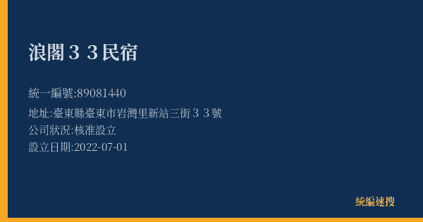浪閣33民宿的照片-統編 89081440(臺東縣) 公司登記資料與營業項目詳細圖表