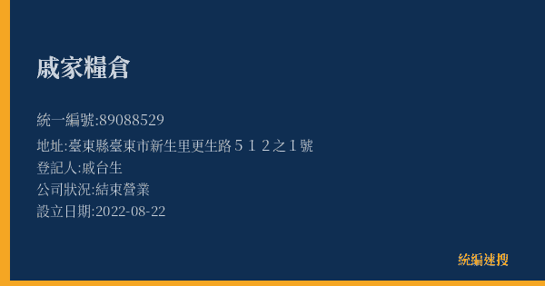 戚家糧倉的照片-統編 89088529(臺東縣) 公司登記資料與營業項目詳細圖表