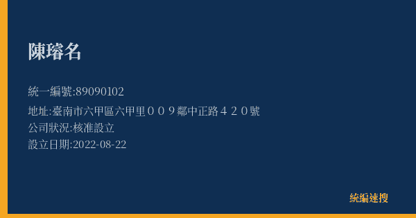 陳璿名的照片-統編 89090102(臺南市) 公司登記資料與營業項目詳細圖表