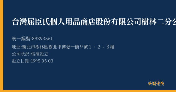 台灣屈臣氏個人用品商店股份有限公司樹林二分公司的照片-統編 89393561(新北市) 公司登記資料與營業項目詳細圖表