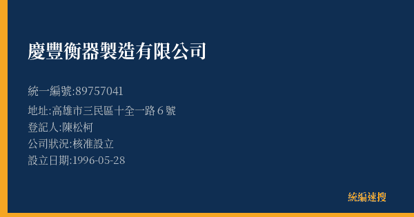 慶豐衡器製造有限公司的照片-統編 89757041(高雄市) 公司登記資料與營業項目詳細圖表