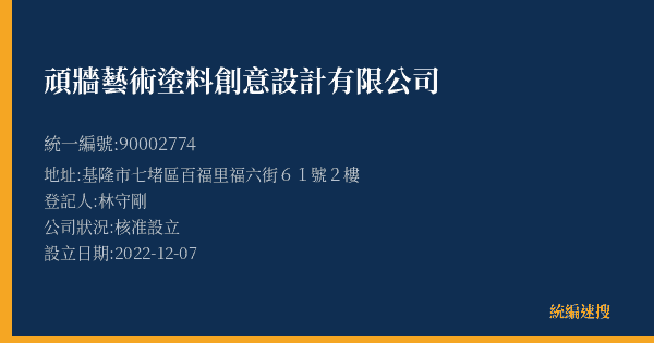 頑牆藝術塗料創意設計有限公司的照片-統編 90002774(基隆市) 公司登記資料與營業項目詳細圖表