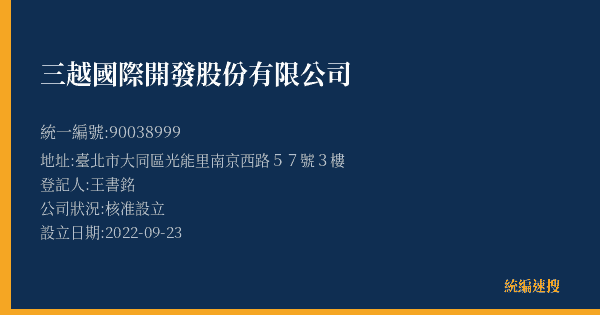 三越國際開發股份有限公司的照片-統編 90038999(新北市) 公司登記資料與營業項目詳細圖表