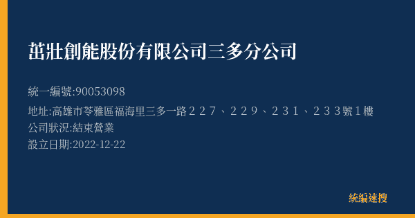 茁壯創能股份有限公司三多分公司的照片-統編 90053098(高雄市) 公司登記資料與營業項目詳細圖表
