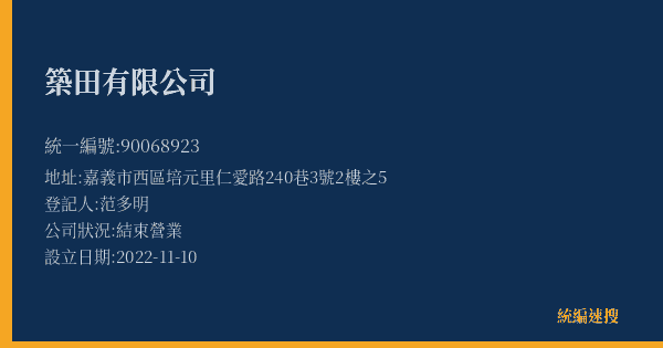 築田有限公司的照片-統編 90068923(嘉義市) 公司登記資料與營業項目詳細圖表