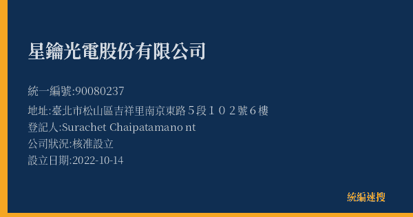 星鑰光電股份有限公司的照片-統編 90080237(臺北市) 公司登記資料與營業項目詳細圖表