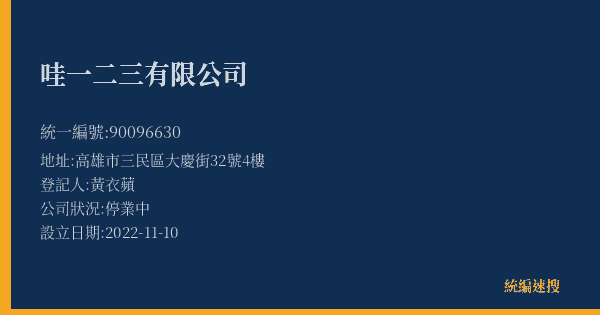 哇一二三有限公司的照片-統編 90096630(高雄市) 公司登記資料與營業項目詳細圖表