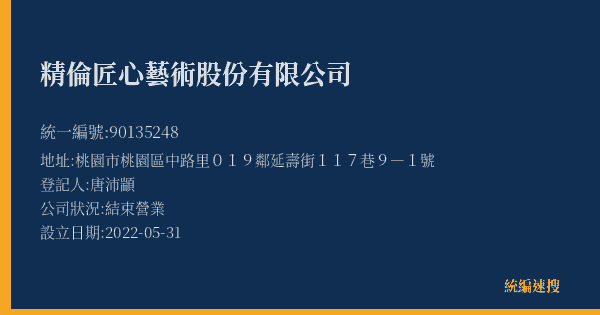 精倫匠心藝術股份有限公司的照片-統編 90135248(桃園市) 公司登記資料與營業項目詳細圖表
