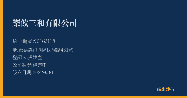 樂飲三和有限公司的照片-統編 90163118(嘉義市) 公司登記資料與營業項目詳細圖表