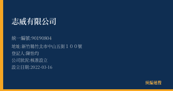 志威有限公司的照片-統編 90190804(新竹縣) 公司登記資料與營業項目詳細圖表