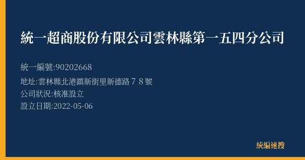 統一超商股份有限公司雲林縣第一五四分公司的照片-統編 90202668(雲林縣) 公司登記資料與營業項目詳細圖表