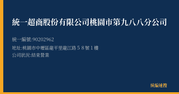 統一超商股份有限公司桃園市第九八八分公司的照片-統編 90202962(桃園市) 公司登記資料與營業項目詳細圖表