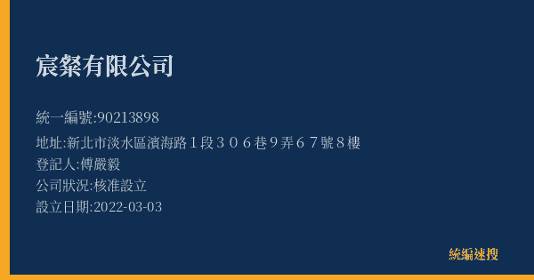宸粲有限公司的照片-統編 90213898(新北市) 公司登記資料與營業項目詳細圖表