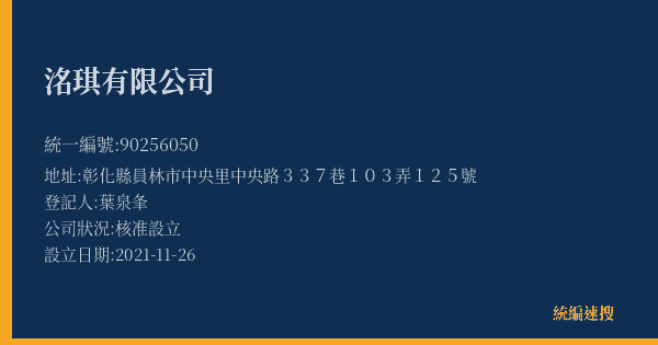 洺琪有限公司的照片-統編 90256050(彰化縣) 公司登記資料與營業項目詳細圖表
