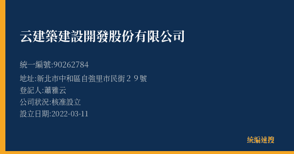 云建築建設開發股份有限公司的照片-統編 90262784(新北市) 公司登記資料與營業項目詳細圖表