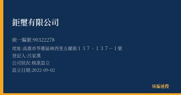 鉅璽有限公司的照片-統編 90322278(高雄市) 公司登記資料與營業項目詳細圖表
