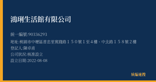鴻琍生活館有限公司的照片-統編 90336293(桃園市) 公司登記資料與營業項目詳細圖表